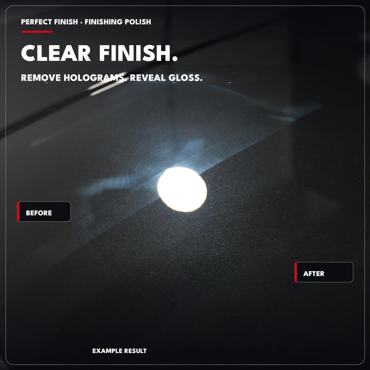 
Ejemplo antes y después de eliminación de hologramas y acabado transparente con Safe-Shield Perfect Finish.