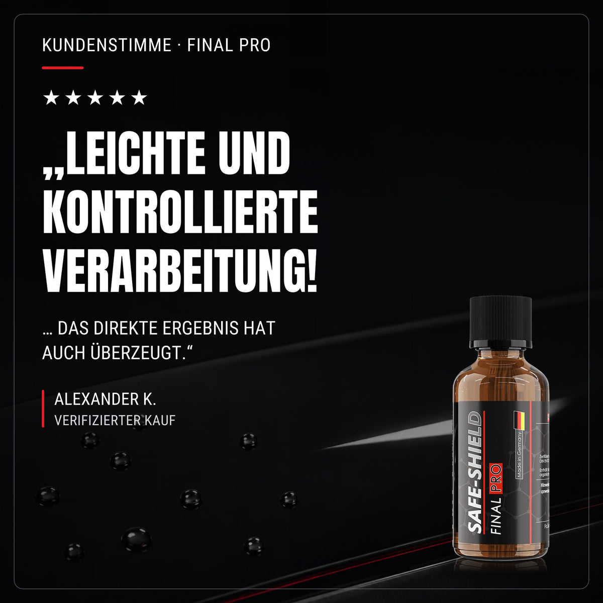 Verifizierte Kundenbewertungen zur Verarbeitung, Glätte und Performance der Final PRO Keramikversiegelung