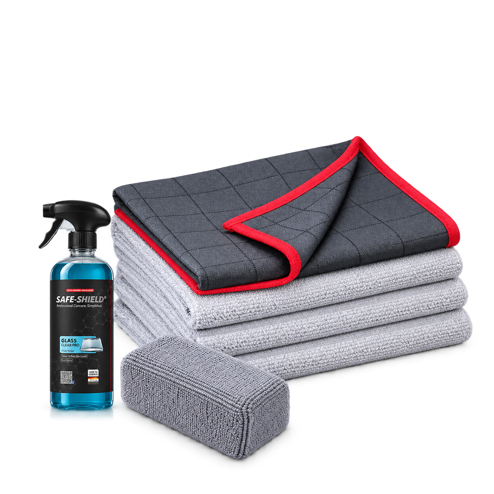 Kit de aplicación Glass-Coat con 150 ml de limpiacristales, un Glass Carbon Towel, tres paños de microfibra y un miniaplicador